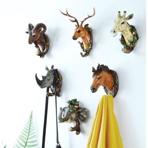 Creative Retro animal head decoration hooks bathroom cloak hook wall ornament modern decor de maison nordic decoration home