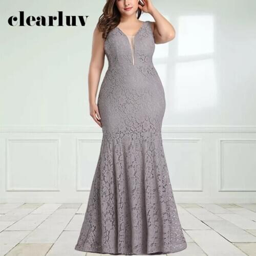 Lace Mermaid Evening Dress DR1522 Sleeveless Women Party Dresses 2020 Double V-Neck Vestidos De Fiesta Zipper Formal Long Gowns