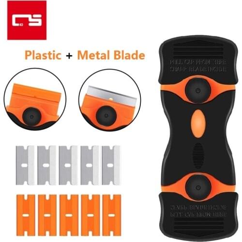 Razor Blades Scraper Double Head Replaceable Plastic Cleaner Scraper for Car Window Glass Sticker Glue Remover Clean Tool