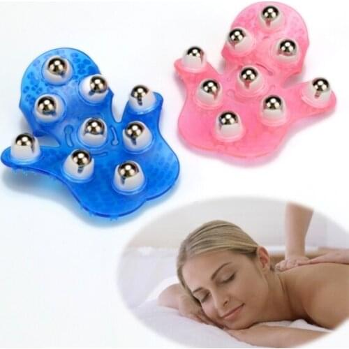 Hot sales Handheld 360 Degree Rotation Body Massage Brush 9 Piece Steel Ball Roller Massager Slimming Palm Massager Glove Purple