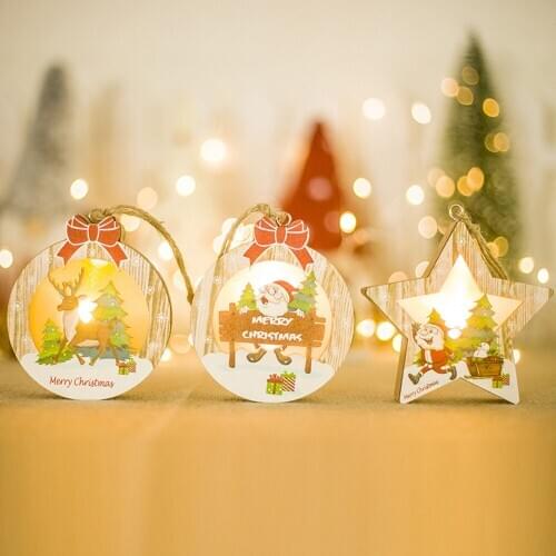 Santa Claus Snowman Elk Wooden Light Board Festival Party Decoration Christmas Hanging Ornament