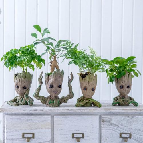 Cartoon Baby Groot Flower Pot Tree Man Planter Action Figures Model Toy Pen Pot Succulent Bonsai Pots Balcony Home Garden Decor