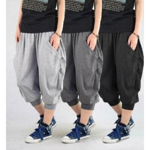 Mens Harem Short Pants Loose Fit Beach Summer Casual Wide Leg Sport Trousers