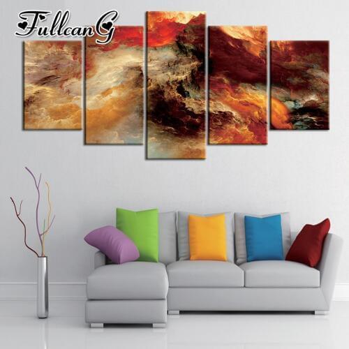 FULLCANG 5 piece diy diamond paintings golden cloud nature landscape full square/round drill 5d mosaic embroidery picture FC721