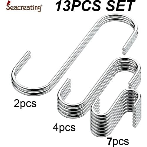 Seacreating S Shaped Hooks 13 PCS Set 3 Size Chrome Metal Railing Hanger Hook Clasp Holder for Kitchen Workshop Bathroom Garden