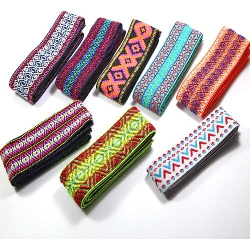 National style jacquard elastic band 3.8cm 5cm 6cm width 3meters colorful headwear band dress skirt bags decoration straps