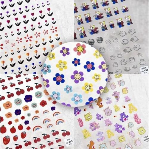 Colorful Sunflower Smile & Fruit Cute Bear Image Quality 3D Engraved Nail Stickers Nail Art Decorations Nail Decals Design