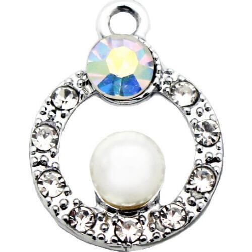 Newest 20pcs/lot Metal Silver Round Crystal Pearl Dangle Charms Lobster Clasp Charms For Necklace Bracelet DIY Jewelry