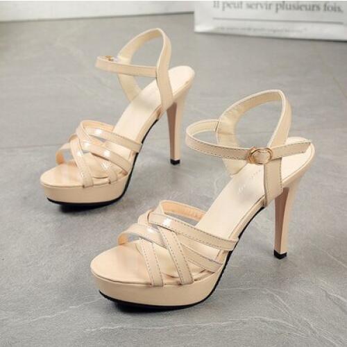 2019 New Sexy Slim-heeled Beach Sandals 11cm high-heeled Waterproof Exhibition Model Walk Show Nightclub Shoe Stripper Heels