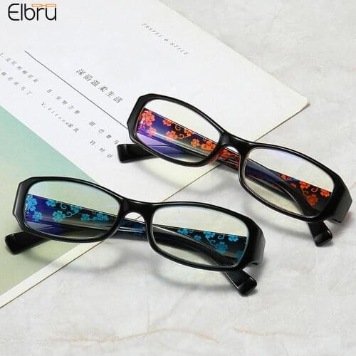 Elbru Retro Flowers Reading Glasses Women Men Anti-Blue Light Eyeglasses Vintage Urltra-Light Eye Protection Hyperopia Eyewear