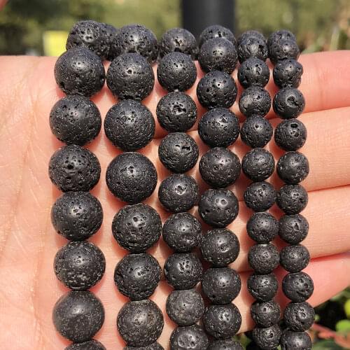 Natural Stone Black Lava Volcanic Stone Round Loose Beads 4/6/8/10/12MM Fit Diy Charm Beads For Jewellery Making Accessories 15