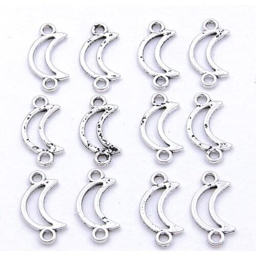 60pcs 9*17mm Zinc Alloy Vintage Hollow Out Small Moon Connectors Pendants Jewelry Making DIY Handmade Craft