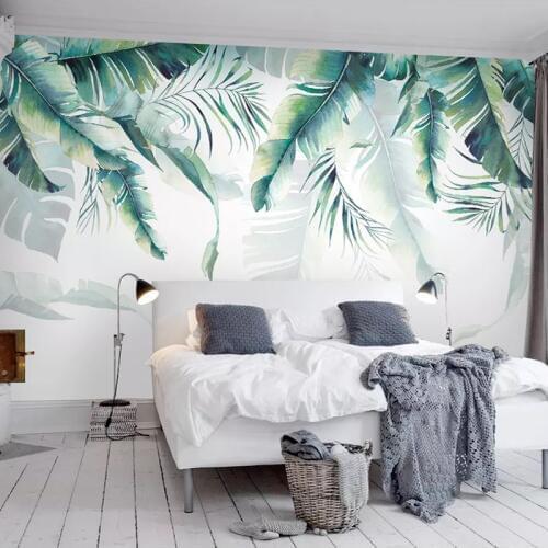 Custom Self-adhesive Waterproof Canvas Painting Wall Mural Banana Leaves Living Room Sofa Bedroom TV Background Photo Wallpaper