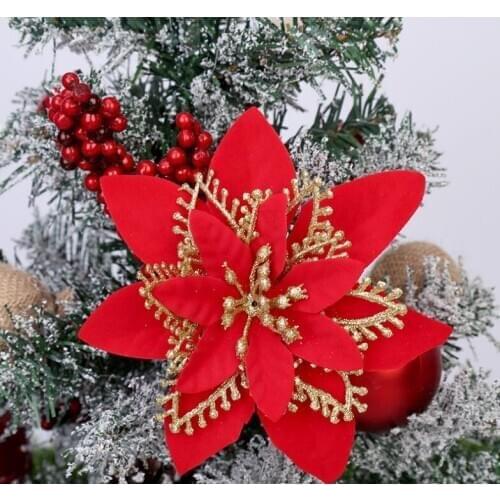 Christmas Decoration Flower Simulation Flower 13cm,Three-layer three-dimensional Christmas flowers, Christmas tree ornaments