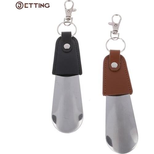 1PCS Men Women Durable Stainless Steel Shoehorn Shoe Horn Foldable Leather Handle Easy To Carry Quality Shoes Accessories