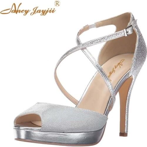 Nancyjayjii Woman Shoes Ladies Pumps Slivery Solid Basic Super high thin heel Buckle Peep Toe Brand Novelty Fashion Mature 2019