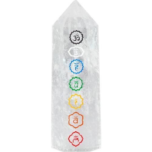 TUMBEELLUWA 7 Chakra Natural Rock Quartz Healing Crystal Wand 6 Faceted Single Point Stone Reiki Meditation Therapy