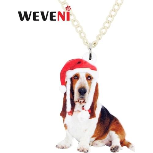 WEVENI Acrylic Christmas Hat Basset Hound Dog Necklace Pendant Chain Choker Bijoux Jewelry For Women Girls Femme Gift Wholesale