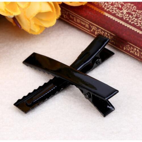 10Pcs Black Metal Single Prong Alligator Clip Hair Clips Barrette Bows DIY 5.5cm