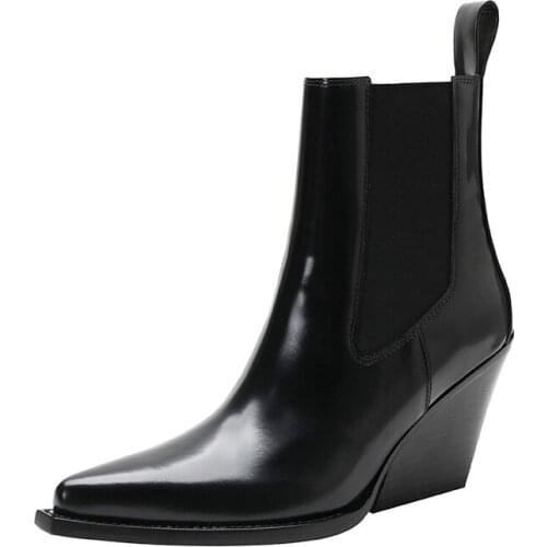 Size 34-40 Chunky Heel Women Wedges Pointed Toe Ankle Boots British Woman Footwear Female Shoes Wedge Boots New Evening Shoes