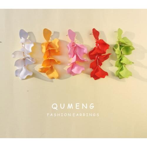 QUMENG 2020 New korean temperament Women stud Earrings sexy Rose Petal Long Tassel Earrings Female acrylic colorful Jewelry