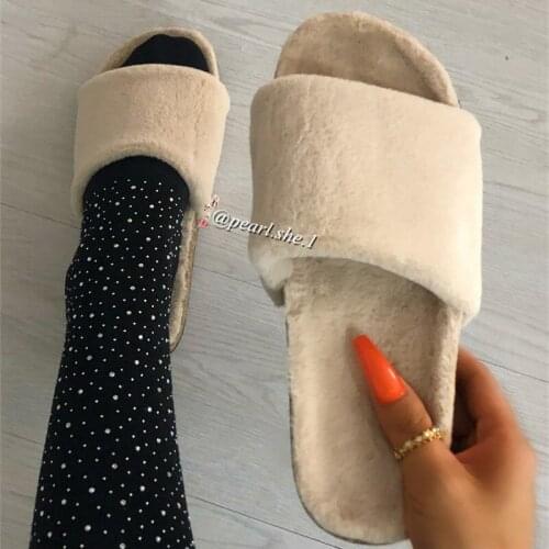 2021 New Women Faux rabbit fur slippers Women shoes Outside shoes designer slippers women famous brands Comfortable Faux Fox fur