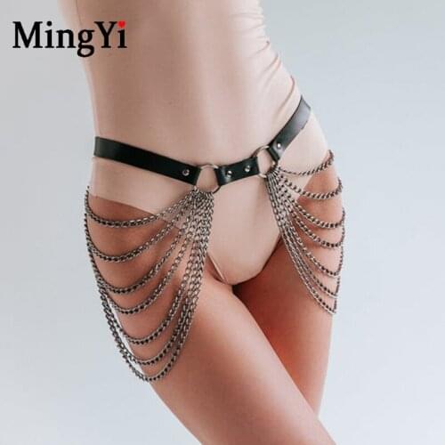 Gothic Sexy Tassel Waist Chain Belt Women Bdsm Leather Body Harness Waist Bondage Straps Girl Club Party Belts With Metal Chains