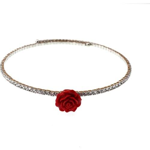 Ceramic Flower Crystal Choker Necklace Collar Statement Silver Color Necklace Women Female Temperament Gift