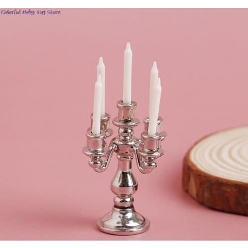 1/12 Dollhouse Miniature Furniture Metal Candle Holder Candlesticks Model Pretend Play House Toys For Kids Children