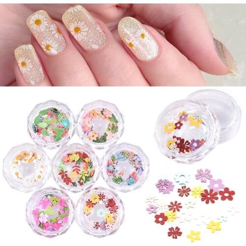 1Box Colorful Flower and Plant Nail Art Sequins Glitter Manicure Decoration 3D Mixed Designs Slices Nail Art Decoration DIY