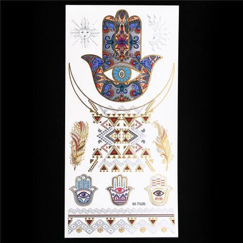 1pc Metallic Gold Silver Tattoo Temporary Flash Decal Indian Henna Women Body Art Palm Feather Waterproof GM-T026 Tattoo Sticker