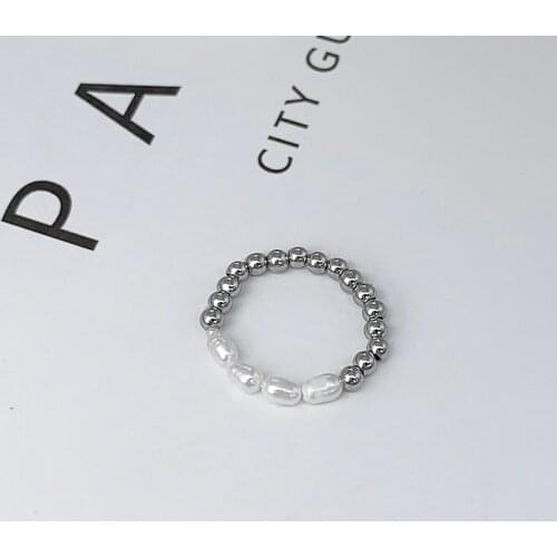 2021 Multi-layer Gold Silver Beads Elastic Adjustable Freshwater Pearl Bead Rings for Women Wedding Party Jewelry Sets Wholesale