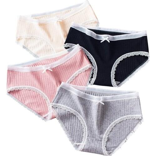 5pcs/lot Ladies cotton Panties plus size mid-waist Lace panties female Lingerie Triangle briefs sexy underwear