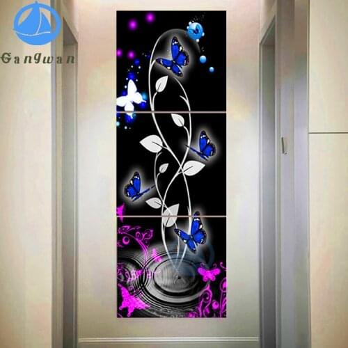 Blue butterfly Diamond Painting Lilac Full Square Round Drill 5D DIY Diamond Mosaic Triptych Embroidery Flower Handmade Hobby