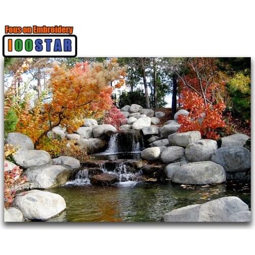 Full Round Diamond embroidery Cross stitch River stone DIY 3D Diamond mosaic maple tree Full Square Diamond painting landscape