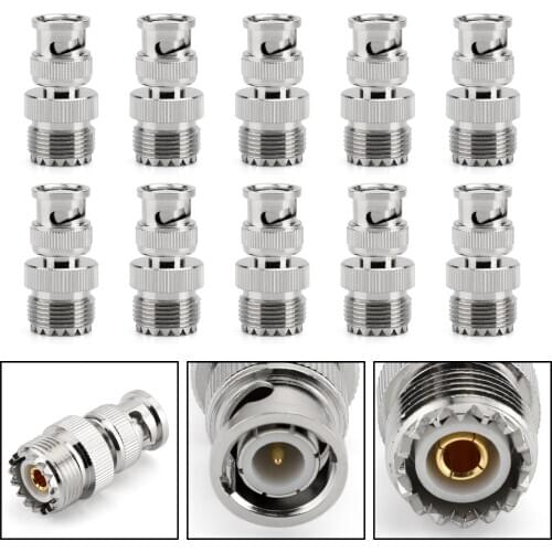 Areyourshop 10Pcs Adapter SO239 UHF Jack Female To BNC Male Plug RF Connector Straight F/M