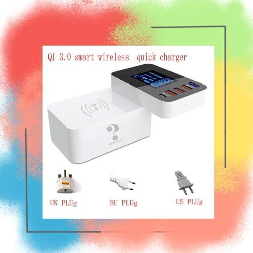 Droopshipping Wireless Charger QI 3.0 USB Smart C-type Fast Charger for iPhone Samsung Huawei LED Display Power Adapter