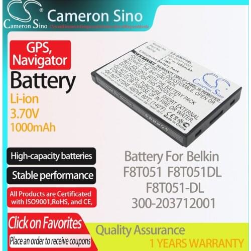 CameronSino Battery for Belkin F8T051 F8T051-DL F8T051DL fits Belkin 300-203712001 GPS, Navigator battery 1000mAh 3.70V Li-ion