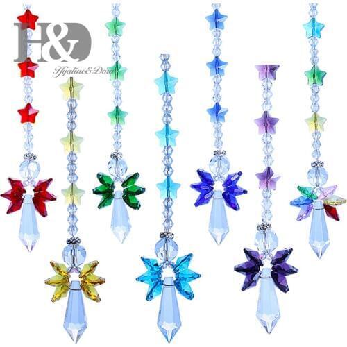 H&D Chakra Crystal Suncatcher Glass Guardian Angel Rainbow Maker Collection Suncather,Set of 7,Home Garden Hanging Decorative