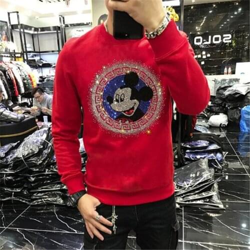 Disney Mickey Mouse Round Neck Sweatshirt Cartoon Winter Autumn Mens Long Sleeve Top Casual Loose Pullover Fashion Male Clothes