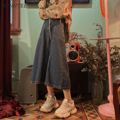 Denim Skirts Women Retro High Waist Chic BF Style Fall Newest Ladies Streetwear All-match Fashion Loose Popular Femme Bottoms