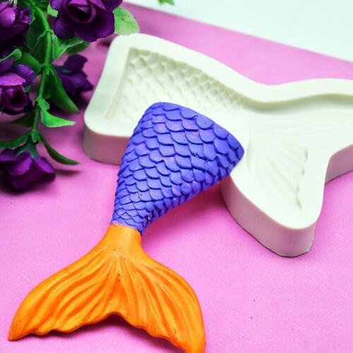 Mermaid Tail Shape Silicone Mold Fish Fork 3D Cake Decorating Mould Tools Chocolate Soap for Baking Food Kitchen Accessories
