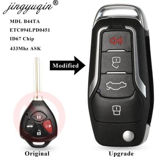 Jingyuqin Modified Flip Car Key 433Mhz ID67 for Toyota Hilux Fortuner Camry Yaris Vios Innova Tokai Riki Remote Fob FCCID: B44TA