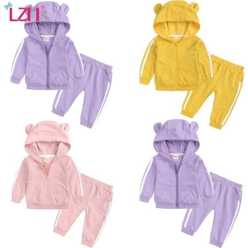 LZH 2021 Newborn Baby Girl Clothes Autumn Sports Suit For Boys Clothes Sets Hooded Infant 2-Piece Set Long Sleeve Kid Sportswear