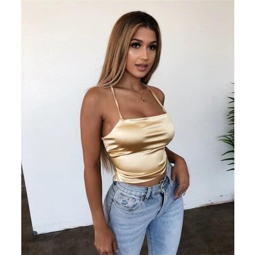 Fashion Satin Women Crop Tops Summer Thin coolChiffon Sleeveless Camisole Female Solid Color Casual Tops