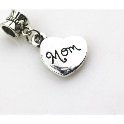 Hot selling 20pcs/lot mom heart charm big hole pendant beads charm fit pando bracelet diy jewelry dangle charms