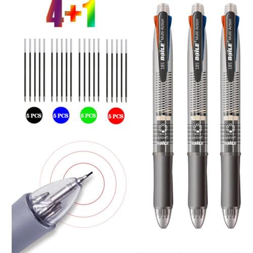 1Pc 5 In 1 Multicolor Ballpoint Pens with 4 Colors Replaceable Pen Refills 1 Automatic Pencil Lead Kawaii Stationery Top Eraser