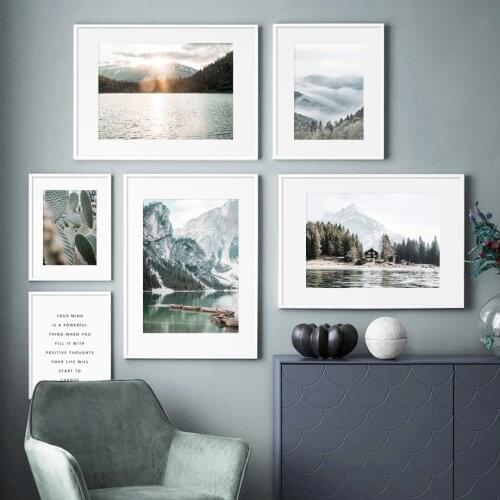 Wall Art Canvas Painting Alps Snow Mountain Pine Forest Lake CactusNordic Posters And Prints Wall Pictures For Living Room Decor