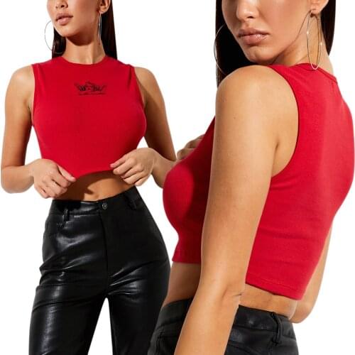 2021 New Womens Stretch Tank Tops, Cute Angel Embroidery/Argyle Print Sleeveless Crew Neck Slim Fit Crop Tops