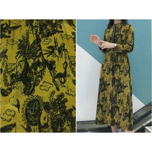 Autumn New Mink Velvet Stretch Knitted Fabric Fragrant Green Bottom Tropical Animal and Plant Print Dress Cloth